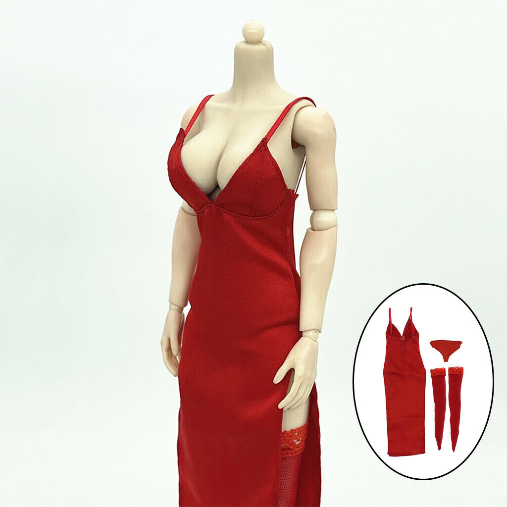 1/6 Womens Handmade Red Dress & Stocking for Action Figures Body Clothes