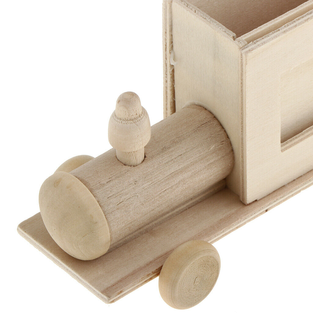 2Pcs Wooden Train/Car/House/Photo Frame Shapes Unfinished Wood Pen Holder Kids