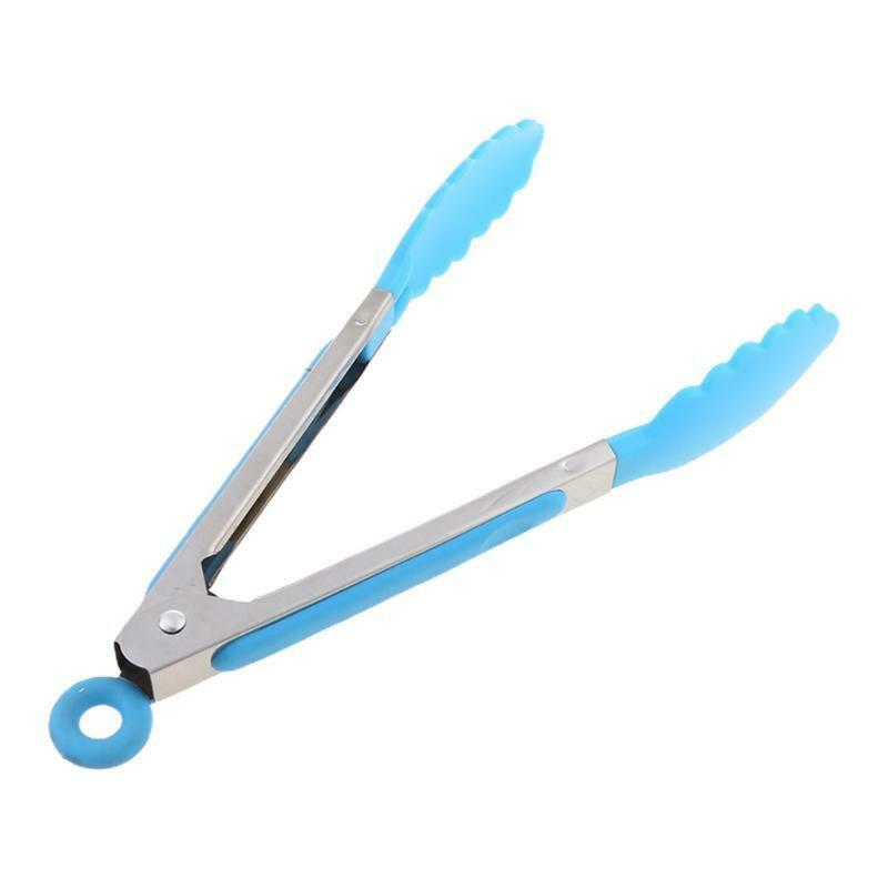 Silicone Kitchen Cooking Salad Serving BBQ Tongs Stainless Steel Handle Utensil