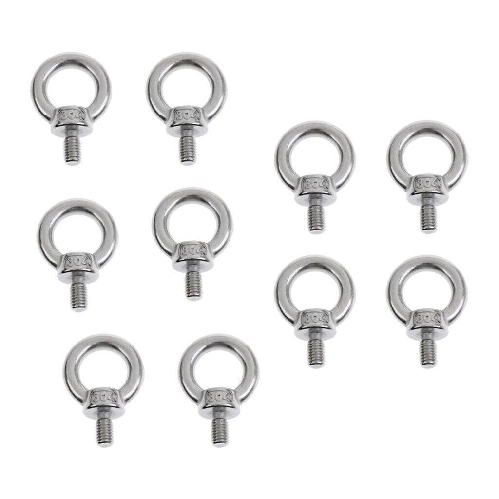 10Pcs 304 Machine Shoulder Lifting Eye Bolt Eye Screw Bolt Marine Eyebolt