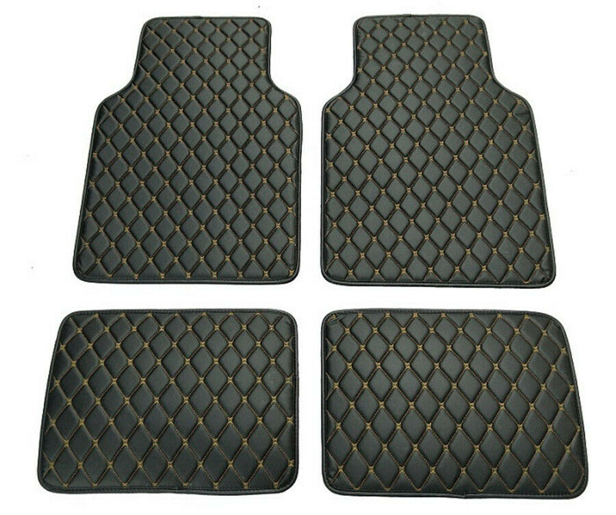4x Black PU Leather Universal Car Floor Mats Carpet Front Rear Liner Weather Set