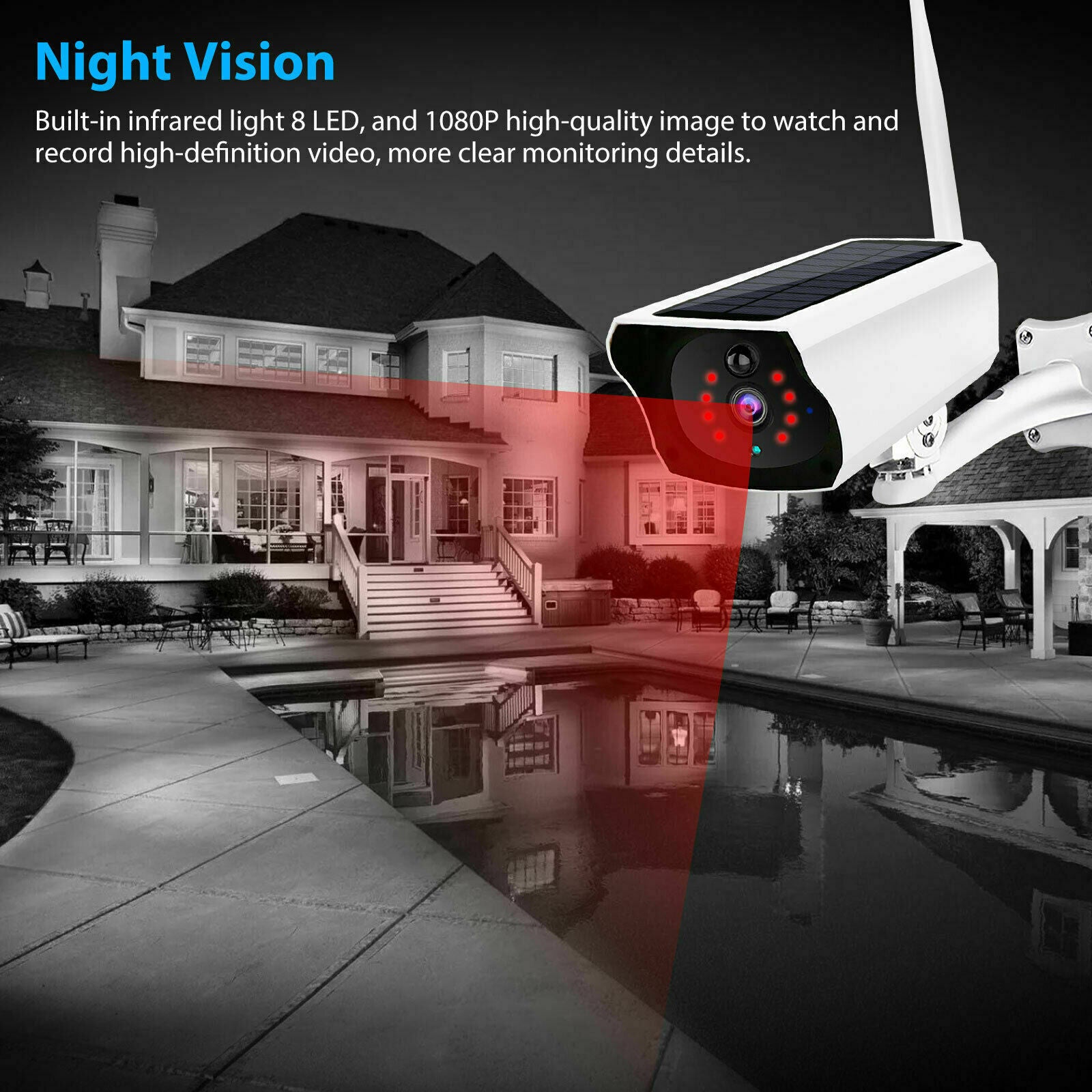 Outdoor Wireless Solar IP Camera Wifi 1080P Security Night Vision Waterproof