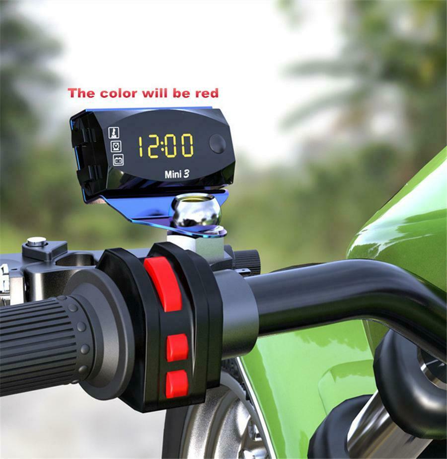 3 IN 1 Motorcycle Voltmeter Voltage Meter & Air Temperature  & Time Clock LED