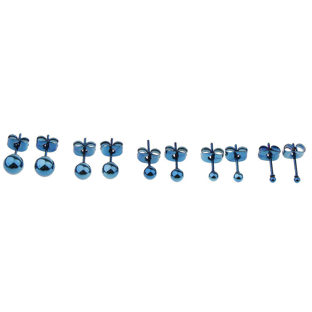 5 Pairs 2mm-6mm Round Ball Stainless Steel Earrings Butterfly Back Stoppers -