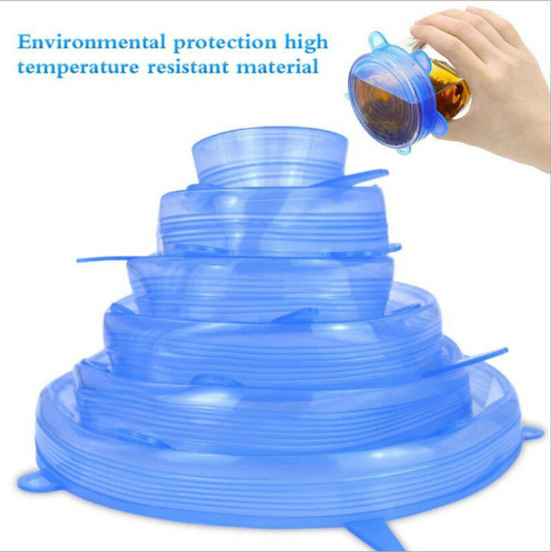 6X Reusable Silicone Wrap Bowl Seal Cover Stretch Lid Keep Food Fresh rISJCA