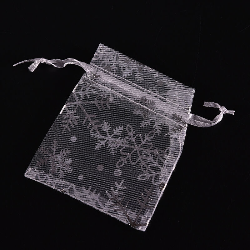 New100X Snowflake White Jewelry Candy Organza Pouch Wedding Favor Bag 7x9 cmOZBD