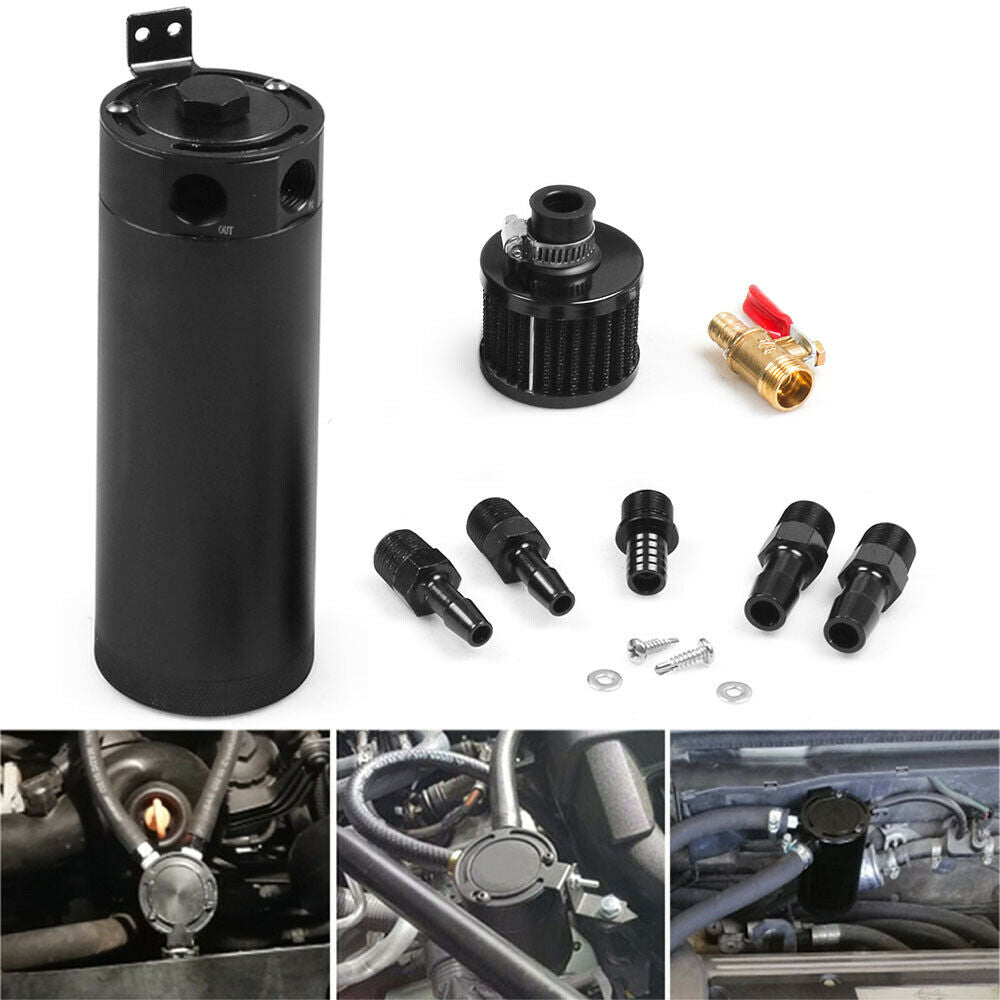 3/8" NPT Billet Aluminum Baffled 2-Port Oil Catch Can Tank with Breather Filter