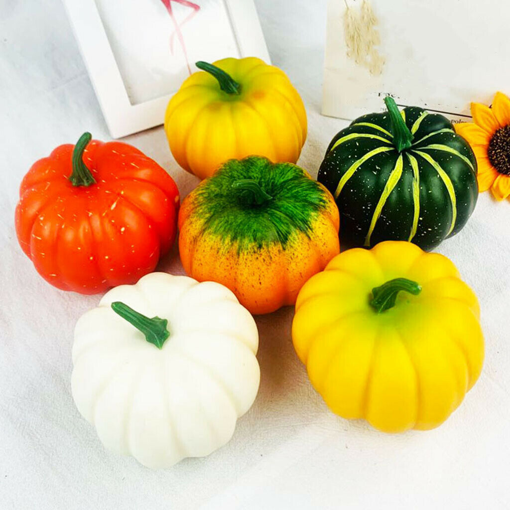 6x Artificial Pumpkins Foam Crafts Fall Seasonal Halloween Accent Wedding
