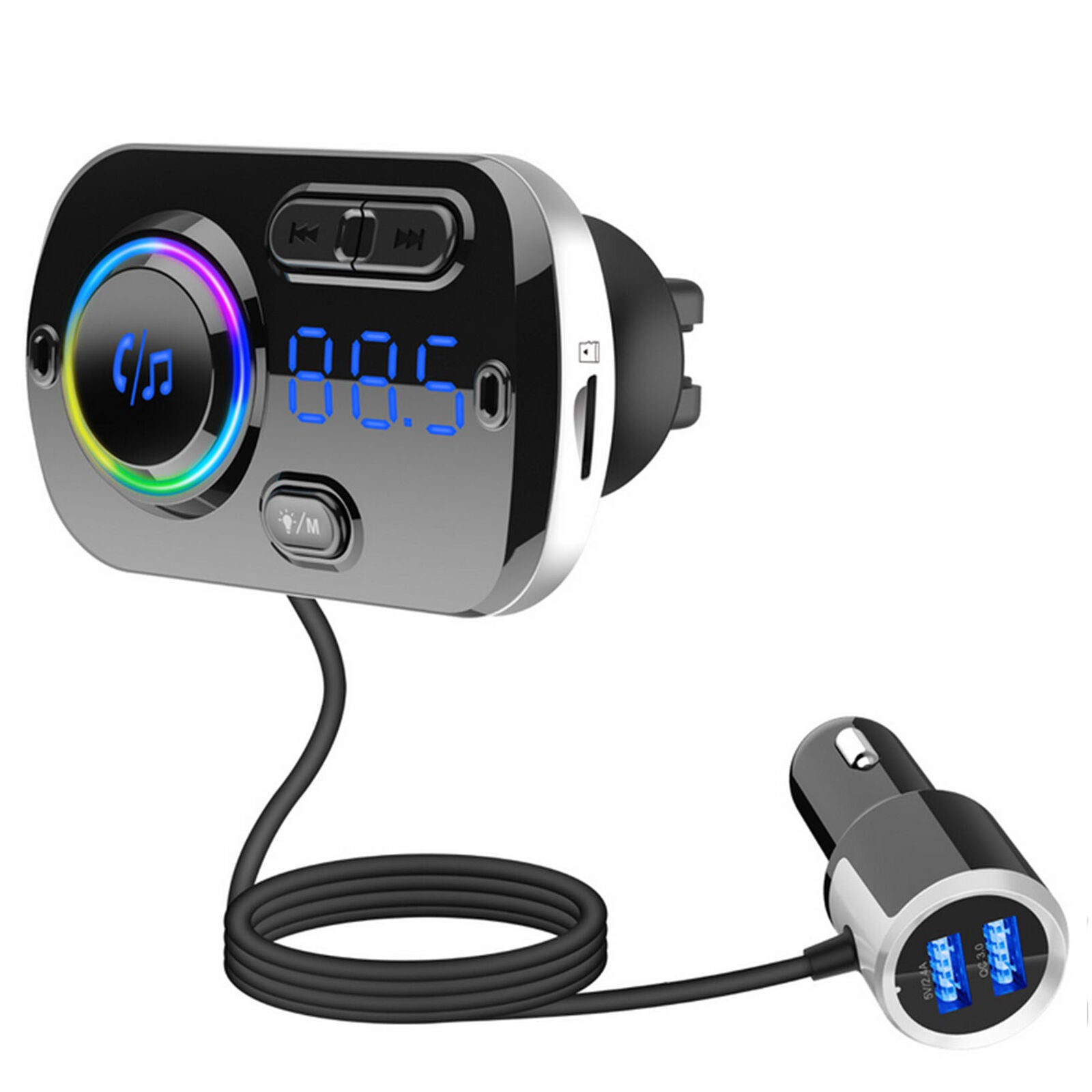 Bluetooth 4.2 Handsfree Car Kit FM Transmitter MP3 Player & USB Fast Charger AUX
