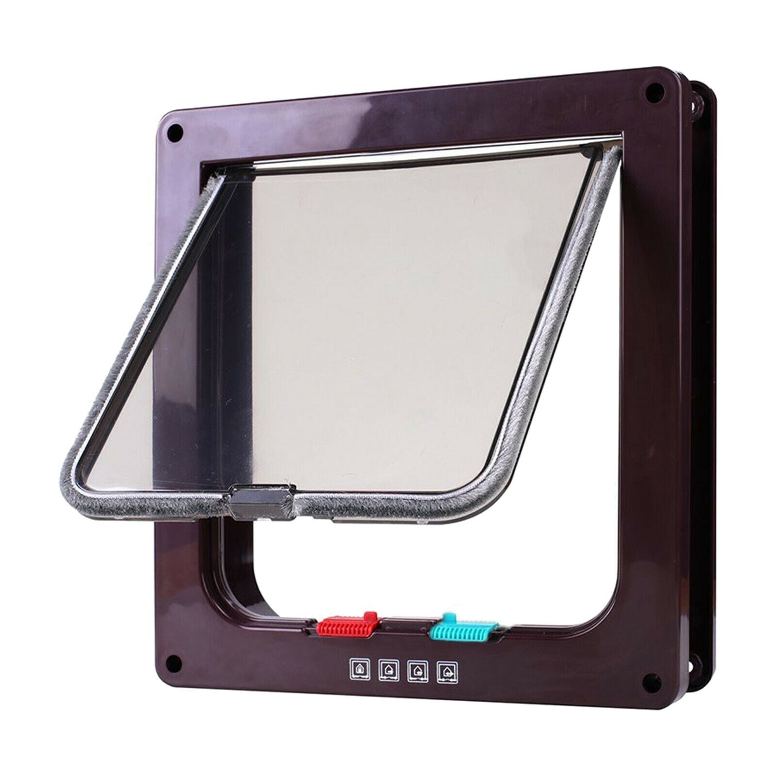4-Way Locking Pet Door Frame Lockable Dog and Gate Cat Flap Door Coffee S