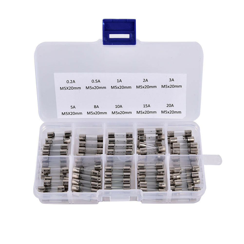 100X/Set 5x20mm Quick Blow Glass Tube Fuse Assorted Kits Fast-blow Glass Fusy TL