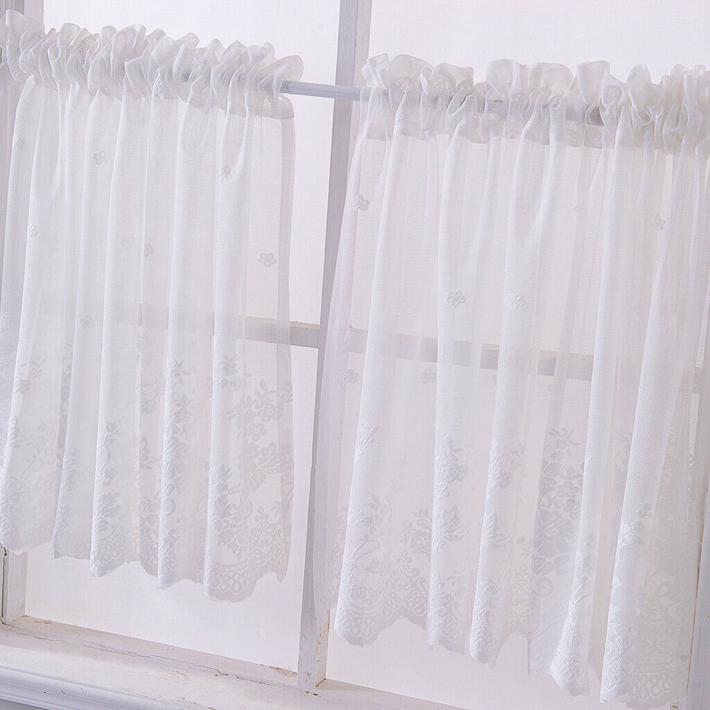 4pcs Embroidered Tier Voile Valance Window Sheer Curtain Home Decor