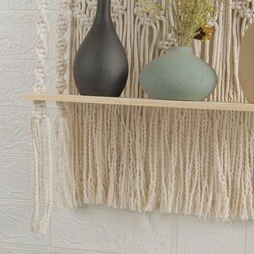 Boho Wall Hanging Shelf Woven Cotton Rope Tapestry Tassel Books Hanger