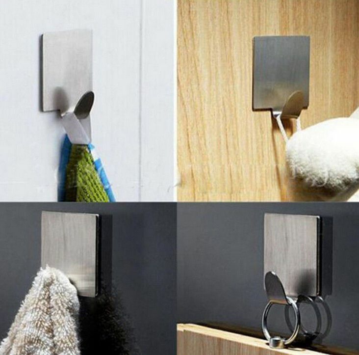 6pcs Stainless Steel Kitchen Wall Door Adhesive Stick Hook Hanger Holder Tool HS