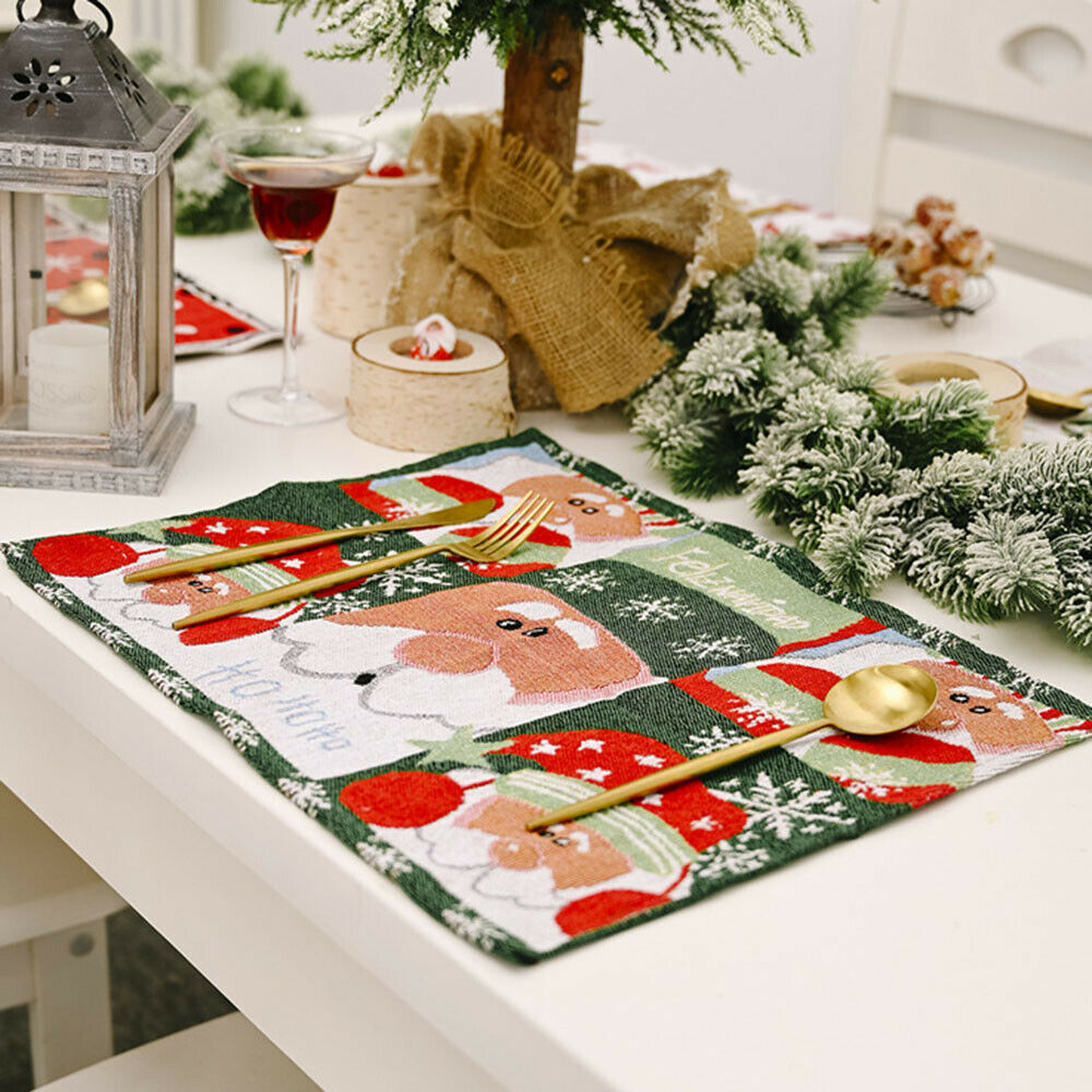 Christmas Knitted Tablecloth Santa Claus Small Tree Kitchen Placemats Decoration