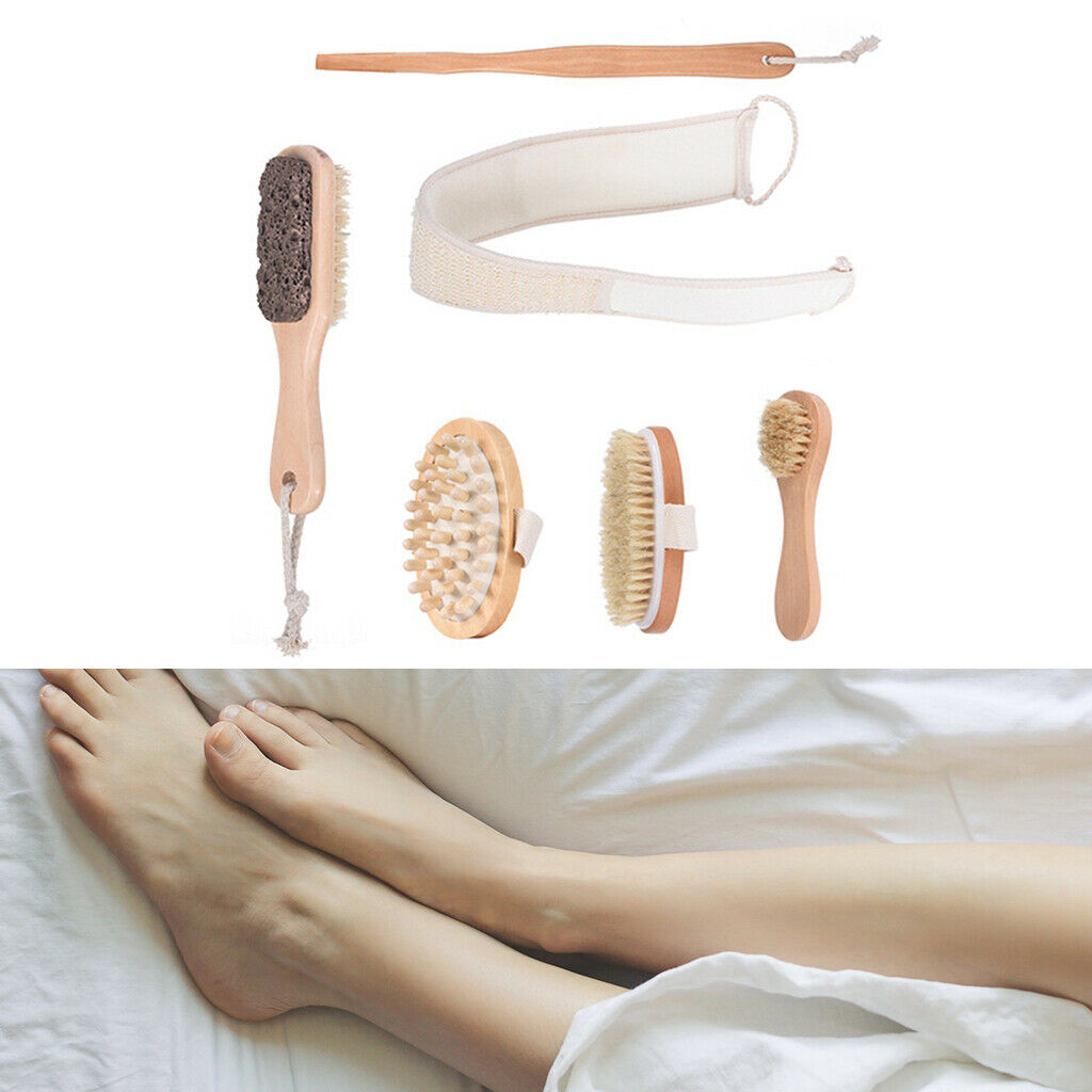 Dry Skin Bath Shower Body Brush Set Bristle Wooden Exfoliator Brush New