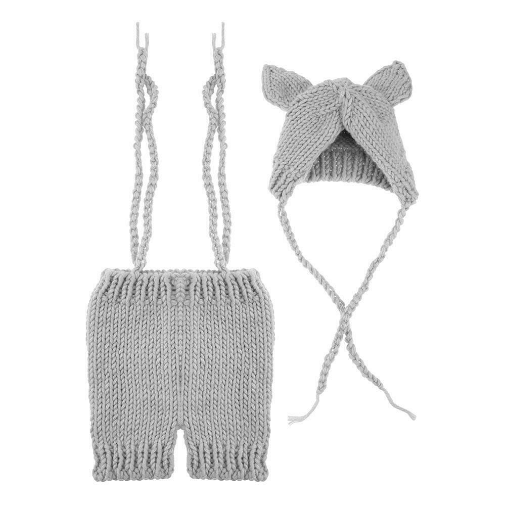 2pcs Cute Baby Studio Photography Props Clothing Set Knitted Overalls + Hat @