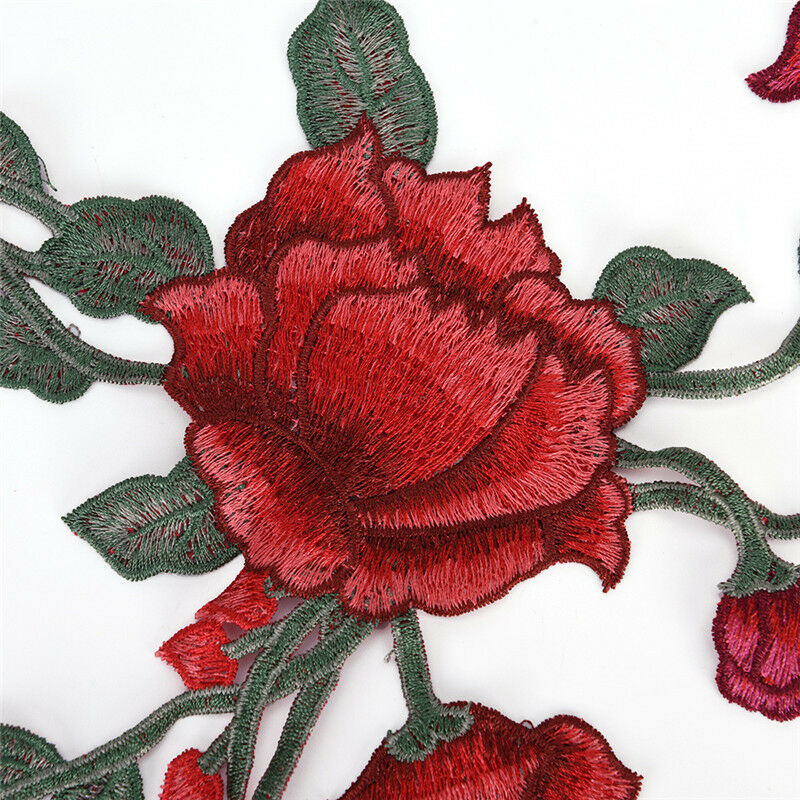 Rose Flower Applique Badge Embroidered Sew on Floral Collar Patch Dress Craft GR