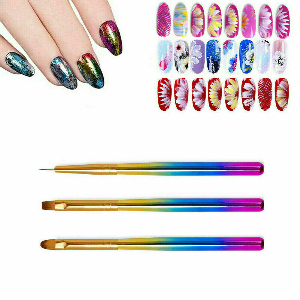 3Pcs Acrylic Nail Art UV Gel Carving Brush Glitter Pen Set Manicure Tool Kit