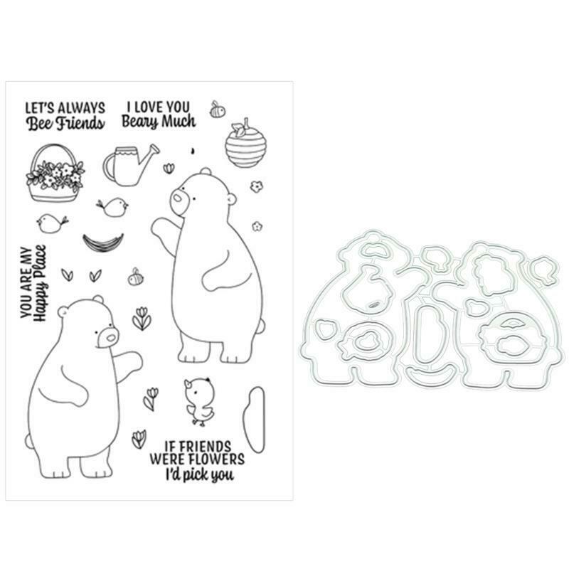 Cute Bear Seal Stamp with Cutting Dies Stencil Set DIY Scrapbooking Embossing