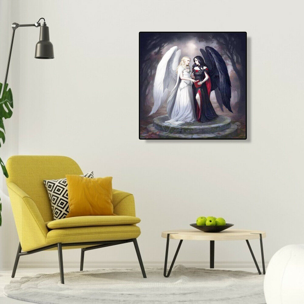 5D DIY Full Drill Diamond Painting Black and White Angel Cross Stitch Kit @