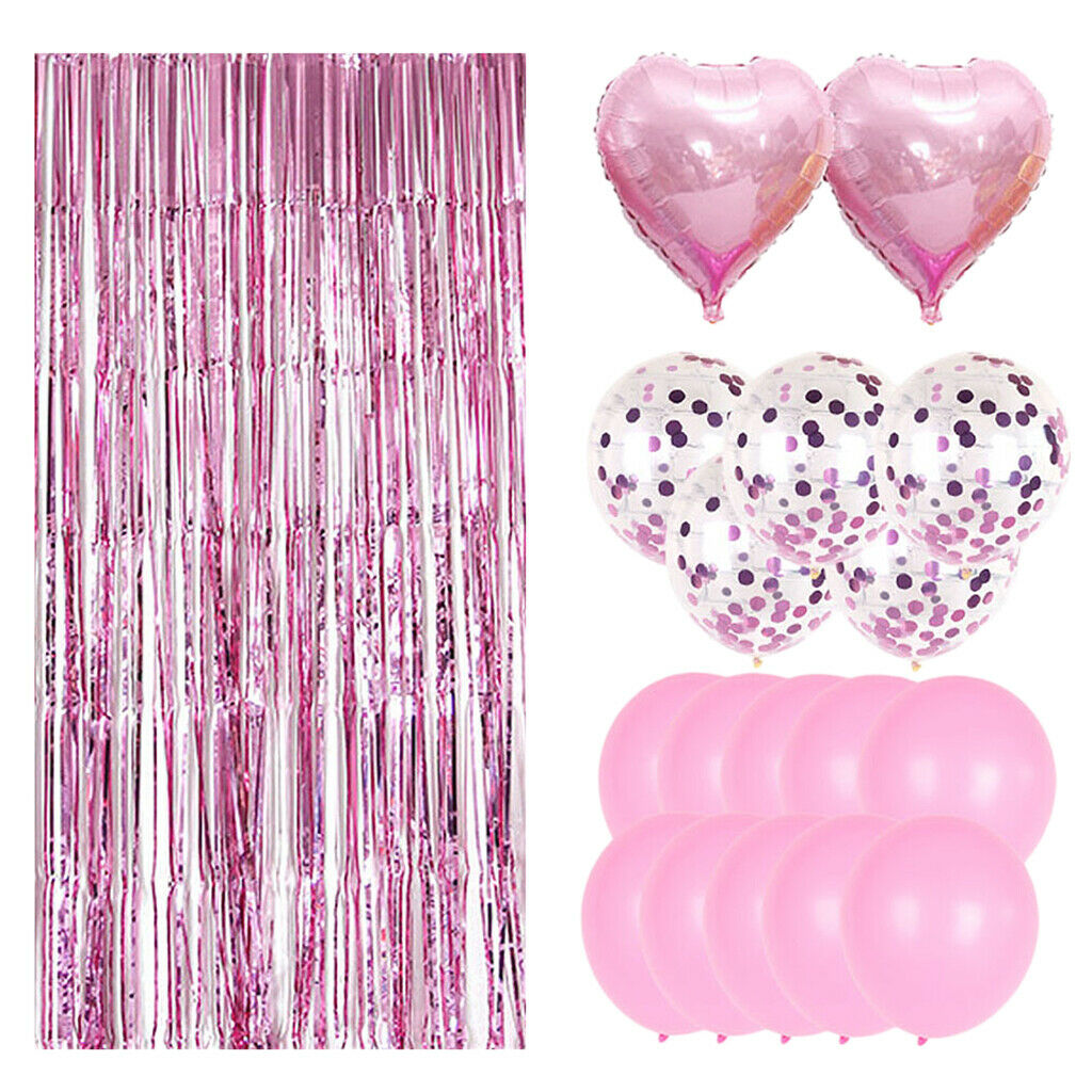 19pcs Foil Tinsel curtain Confetti Balloons decoration set Pink