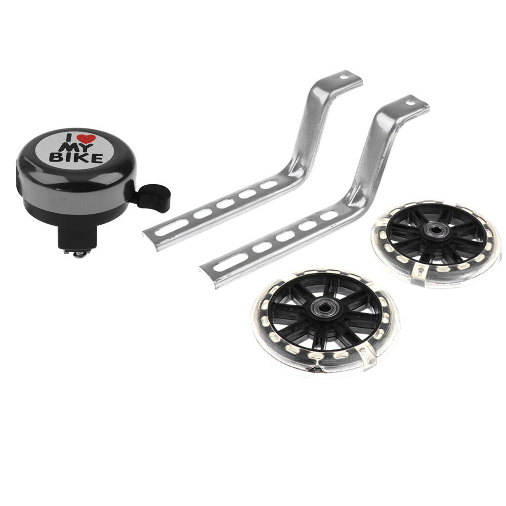 LED Light Training Wheels Kids Bike  Stabiliser + Bell for Boys Girls