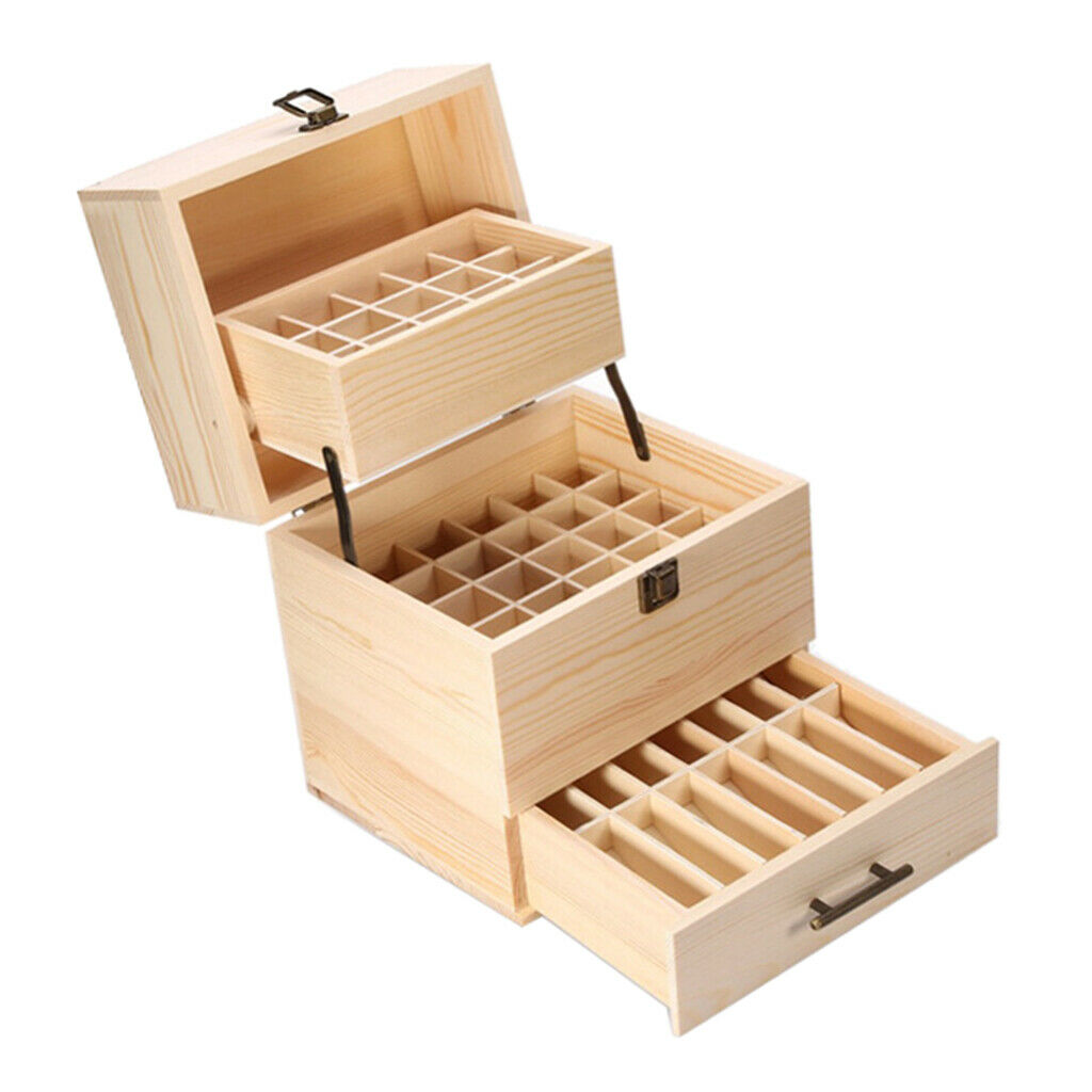 Natural Wood 59 Slot Essential Oils Storage Rack Tray Drawer Container Oragnizer