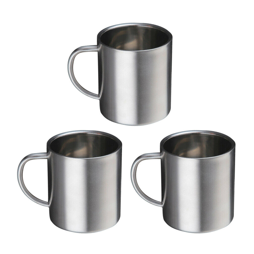 Pack of 3 Double Wall Stainless Steel Heat - nsulation Travel Hot Coffee Milk