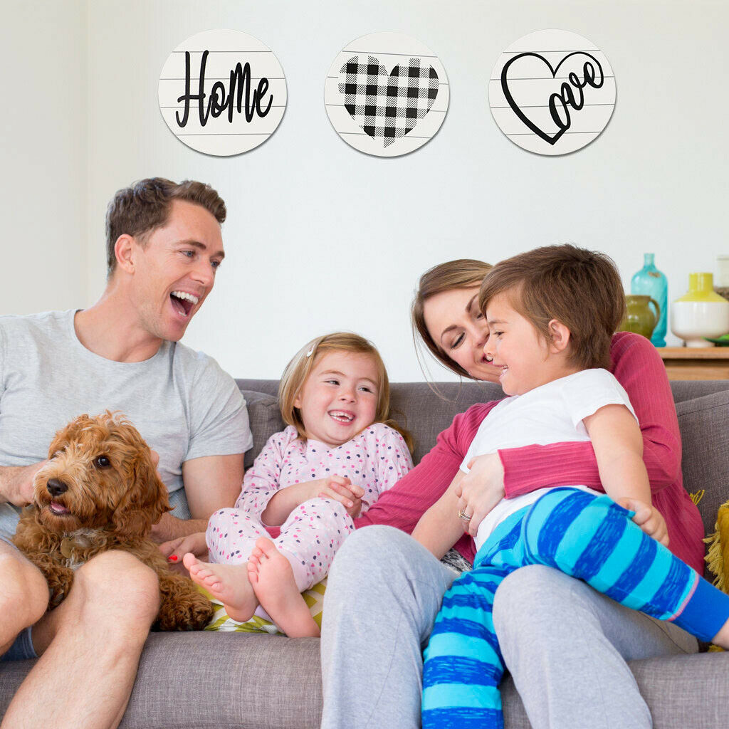 3Pcs Round Wall Sign Love Hanging Decoration Cafe Farmhouse Wall with Hook