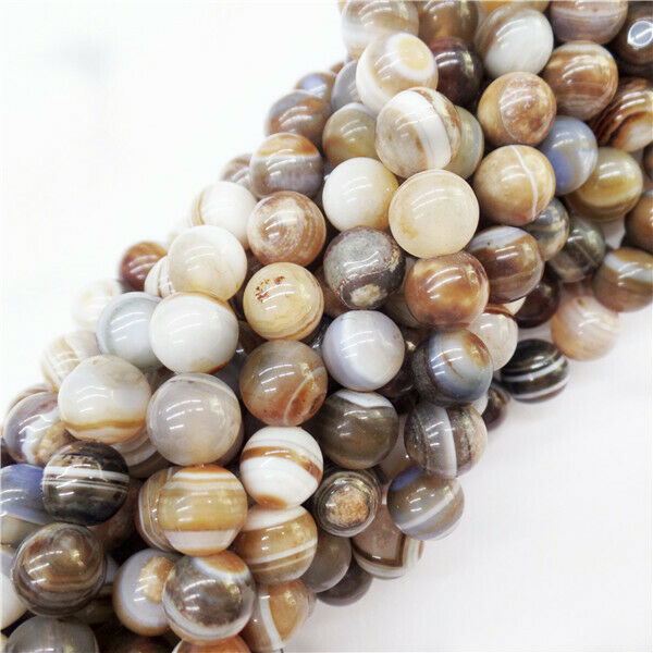 1 Strand 8mm Brown&White Stripes Onyx Agate Round Ball Loose Beads 15.5" HH9025