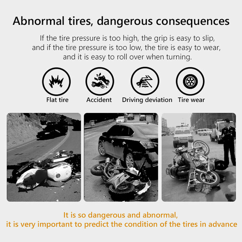 Waterproof Solar Motorcycle TPMS LCD Tire Pressure Monitor System w/ 2 Sensors