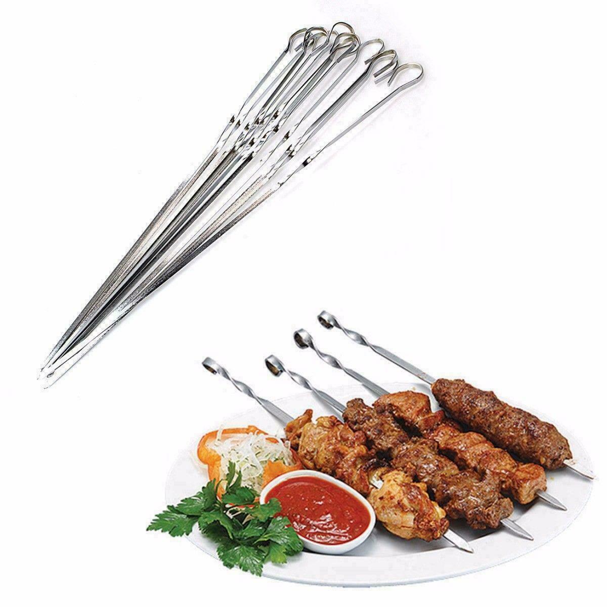 12PCS Kabob Skewers Flat Metal BBQ Barbecue Skewer Stainless Steel Shish Skewers