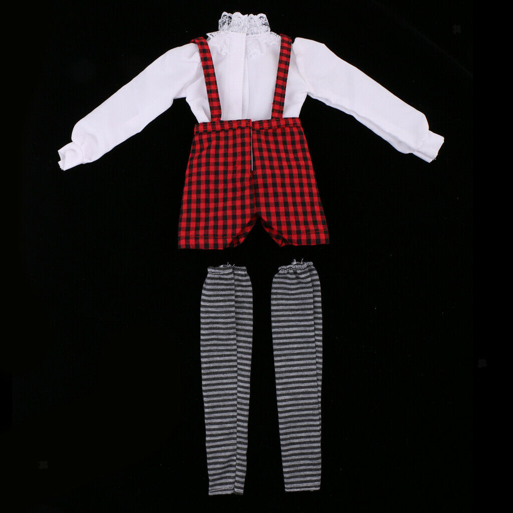 1/3 BJD Fancy White Blouse Plaid Suspender Pants Set Clothes for 60cm Fairy