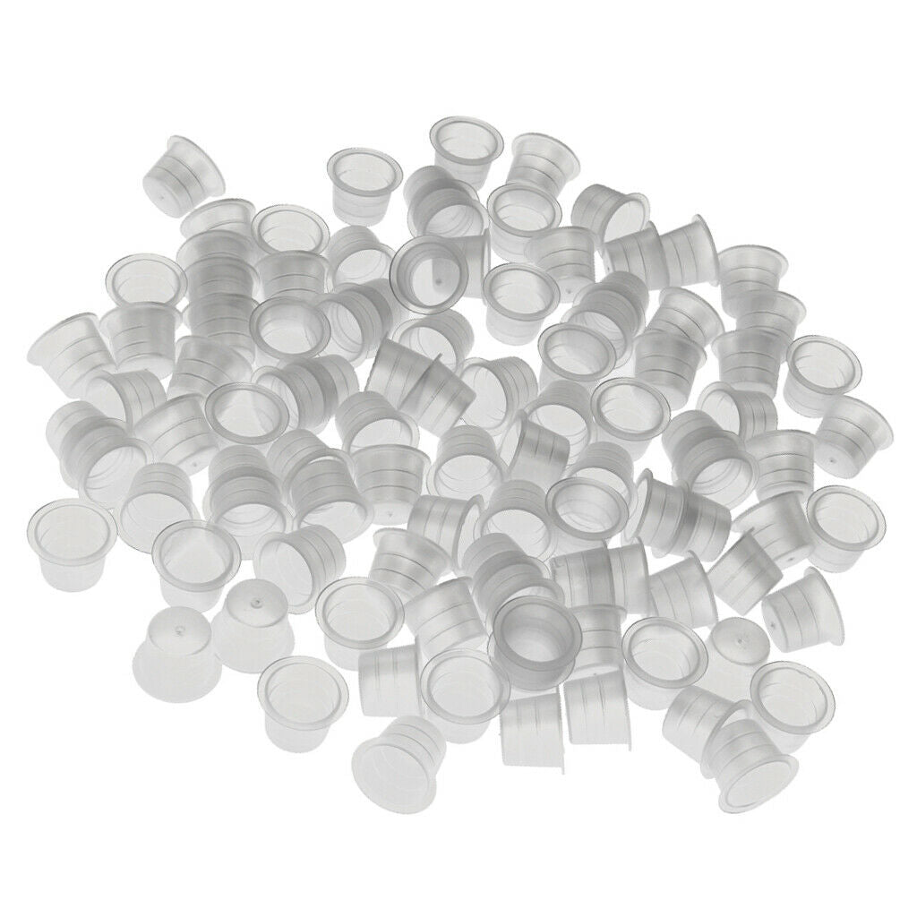 100Pcs Plastic Disposable Tattoo Ink Pigment Holder Cups Caps Supplies Clear