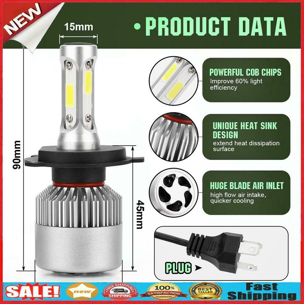 1 Pair H4 LED 72W 6500K 8000LM S4 Car Headlight Hi/Lo Beam Bulbs Waterproof