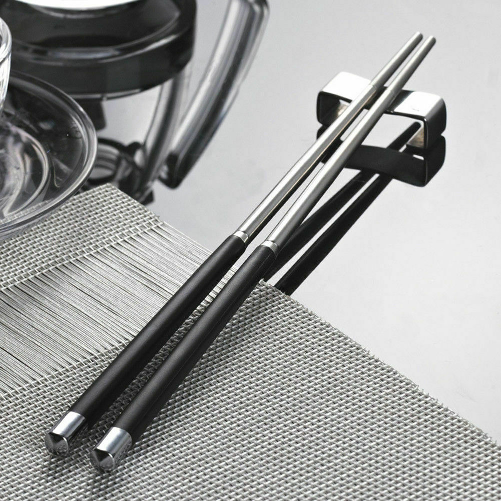 1 Pair Chopsticks Metal Korean Chinese Stainless Steel Chop Sticks Gift Black