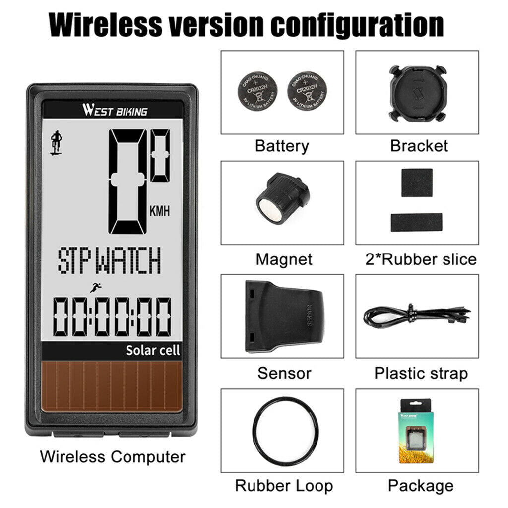 Bicycle Computer Solar Energy Large Screen Odometer Backlight Speedometer