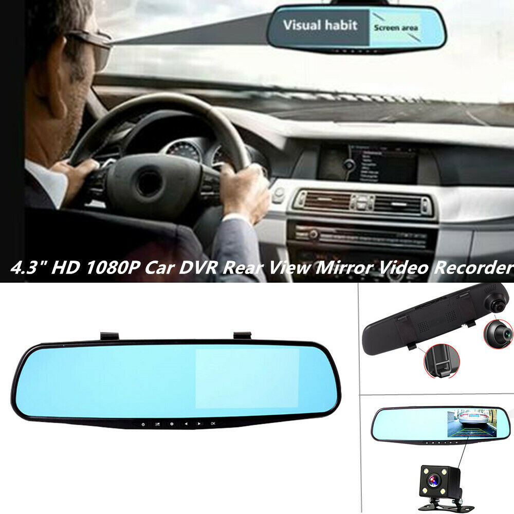 4.3inch HD Car SUV DVR Rear View Mirror Video Recorder Dual Cam Reversing Camera