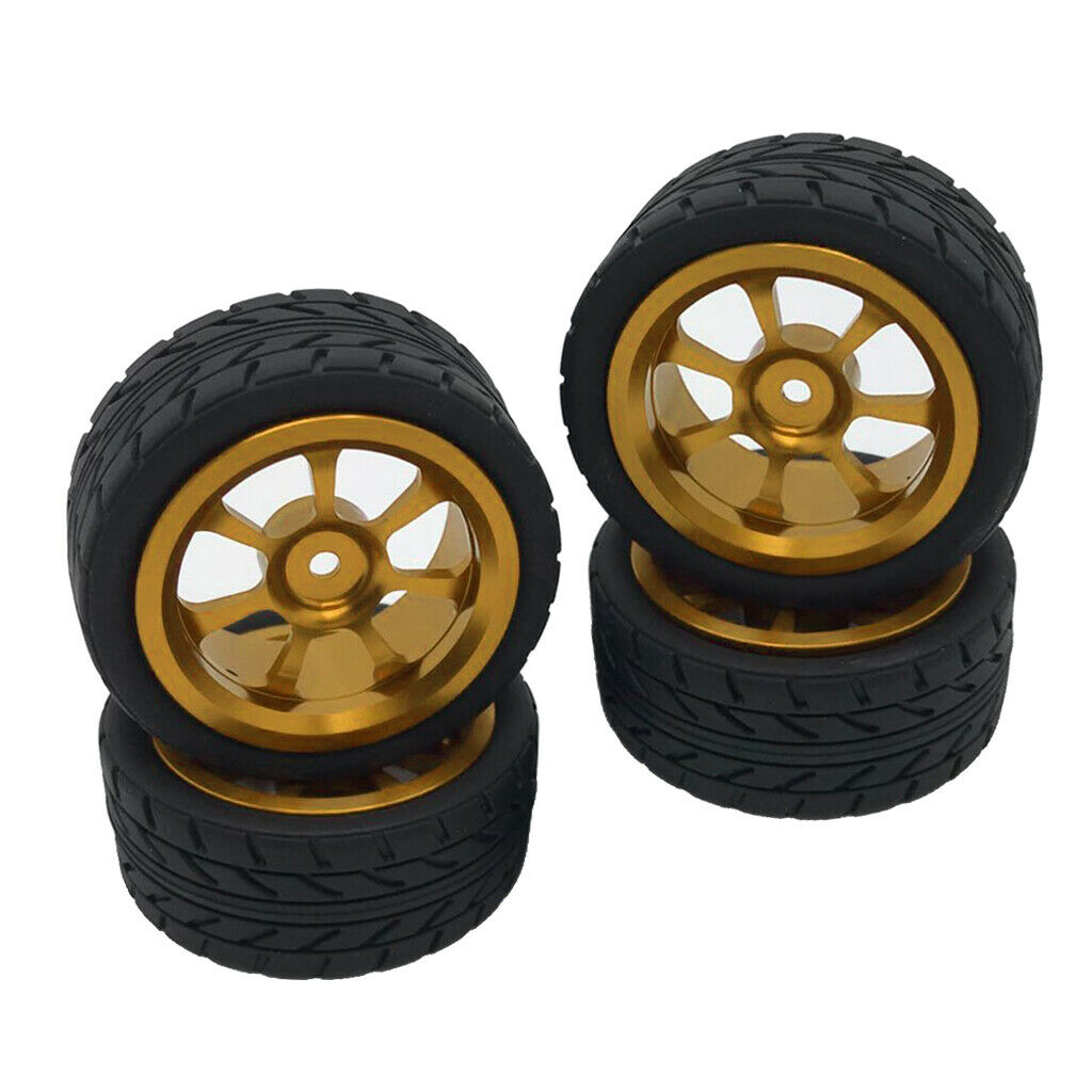 4Pieces Tires Wheel Rims Set fits WLTOYS 144001 1:14 A959 A969 RC Car Golden