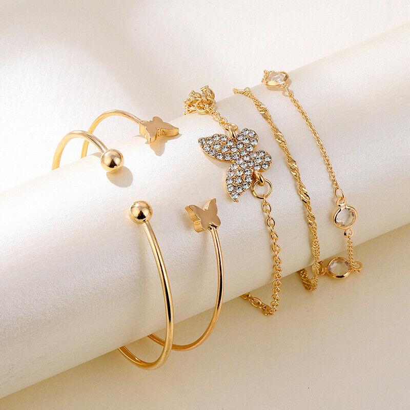5PC New Bohemian Elegance Open Bracelets Rhinestone Butterfly Bracelet Gi.l8