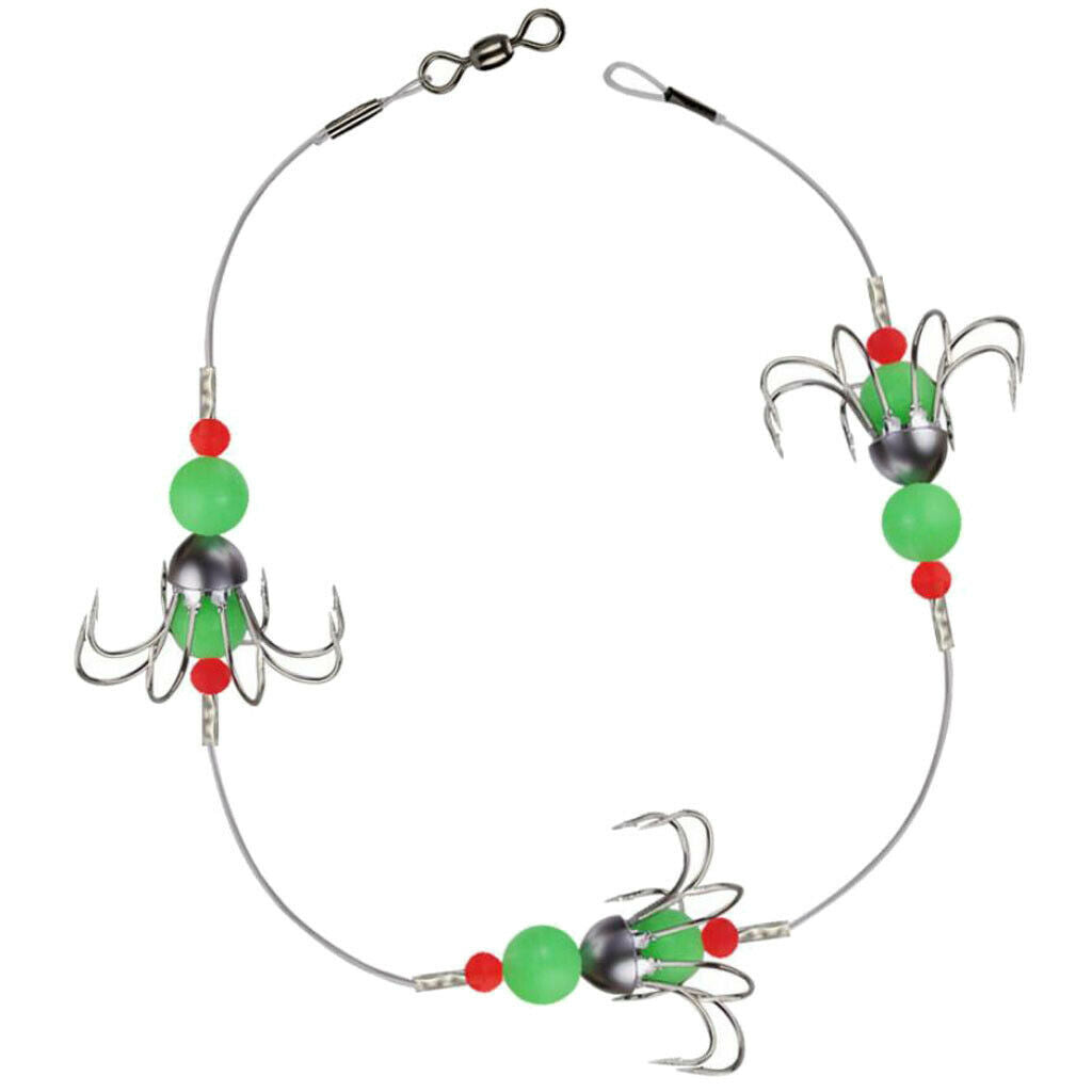 1 Set Glow Jig Octopus Hook Green Bead Lead Jig Hooks Night Luminous Squid