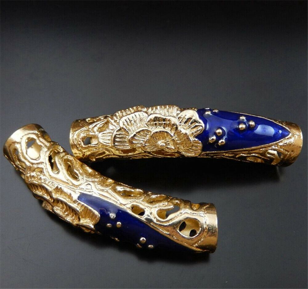 3PCS Golden Alloy Bent Floral Tube Bead Charm Hollow Pipe Pendant Jewelry 48*9mm