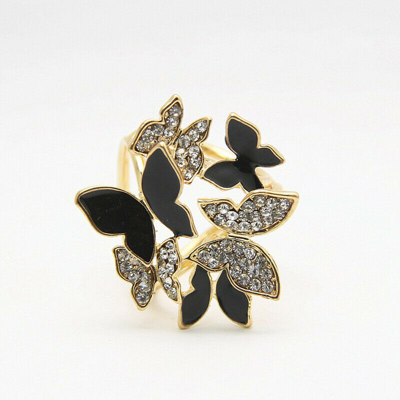 2pcs Enamel Butterfly Crystal Rhinestone Scarf Ring Buckle Clip For Women