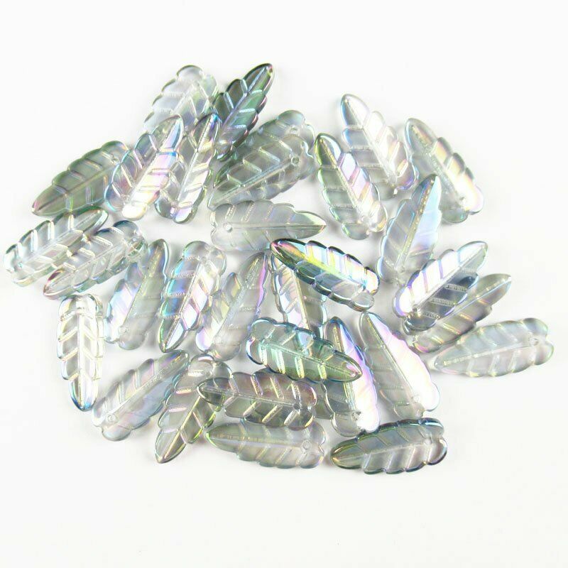 20Pcs 23x10x3mm Carved Blue Rainbow Titanium Crystal Leaf Pendant 18g A-351SJ