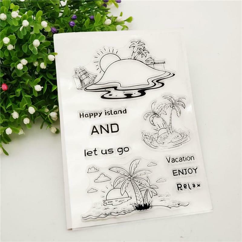 Seaside coconut tree Transparent Silicone Seal Stamp for DIY Crafts Card Making
