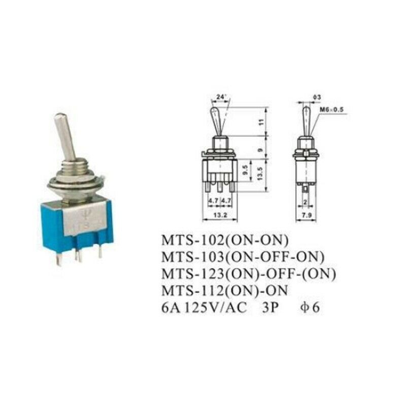 Mini 10x 2 Position MTS-101 2 Pin SPST ON-OFF 6A 125V AC Toggle Switches Kit Set
