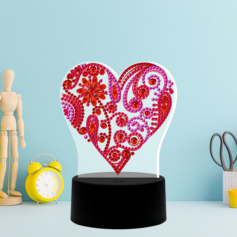 DIY Diamond Painting Heart LED Light Special Shaped Embroidery Rhinestones @