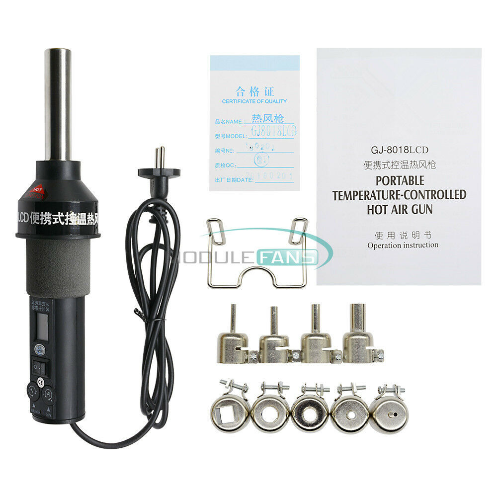 450W 450℃ LCD Display Electronic Hot Air Heat Gun Soldering Station + 9x Nozzles