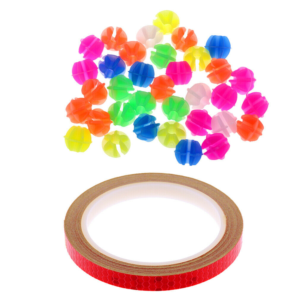 Wheel Spoke Mini Beads (36pcs)+Bike Reflective Wheel Stickers Red